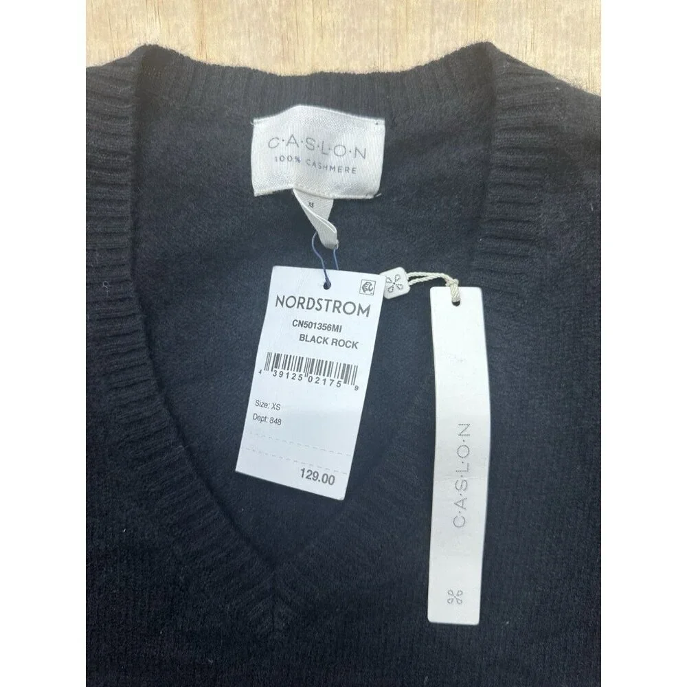 Caslon 100% cashmere black V neck sweater size XS NWTs Women’s Pullover Capsule‎